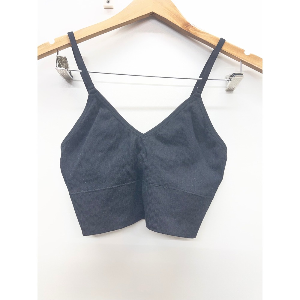 Auden Women Black Seamless Brami Ribbed V-Neck Camisole Crop Top Large